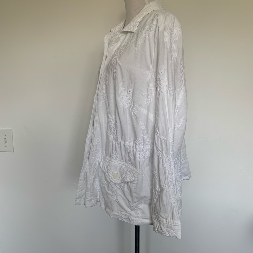 J. Jill white linen and cotton blend embroidered long sleeve jacket - Picture 6 of 16